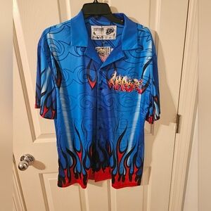 Vapor95 NWT Mens Hot Rod Hawaiian All Over Graphic Button Up Shirt Size L